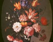 巴尔萨泽凡德阿斯特 - 玻璃花瓶中的花卉的图解